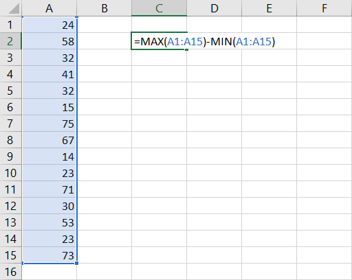 Calculating Range in Excel with MIN and MAX