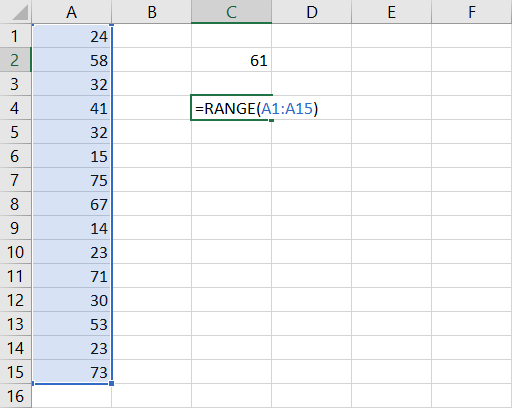 Calculating Range in Excel with user defined function