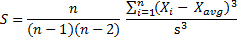 Sample skewness formula (using sample standard deviation)