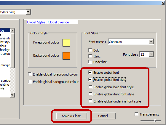 Enable global font in Notepad++