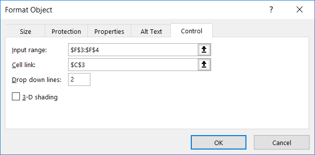 combo box format control settings