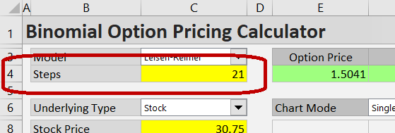 Setting number of steps for binomial trees