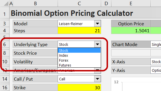 Selecting Stock as Underlying Type