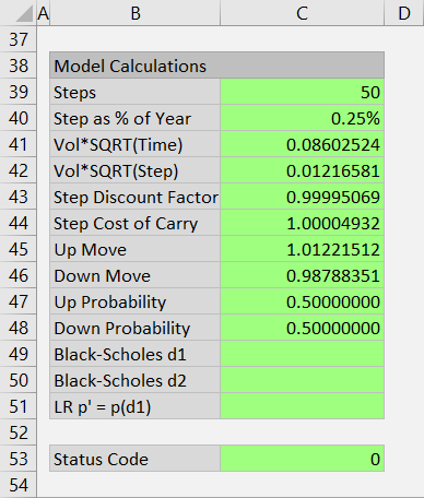 Model Calculations area in Main sheet