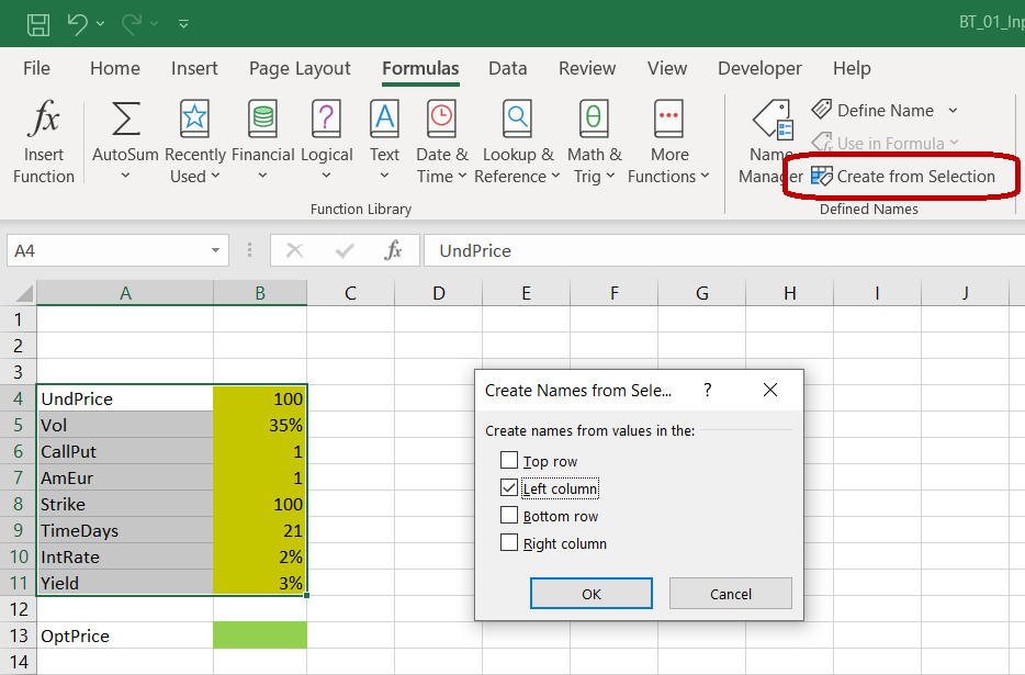 naming input cells