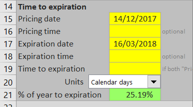 Entering time to expiration as valuation and expiration dates