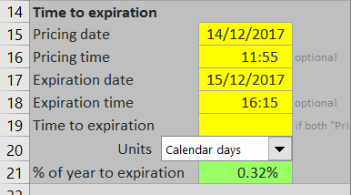 Entering valuation and expiration date and time