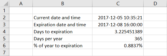 Fractions of days example in Excel