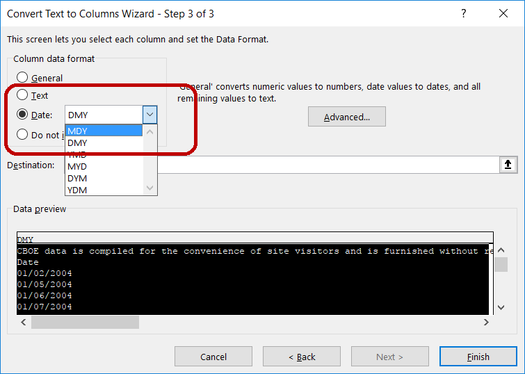 text to columns date format