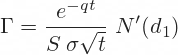 Black-Scholes gamma formula