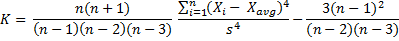 Sample excess kurtosis formula