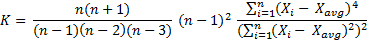 Sample kurtosis formula after including variance