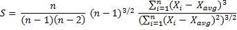 Sample skewness formula (applying sample standard deviation formula)