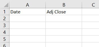 Excel historical data header - date in column A and closing price in column B