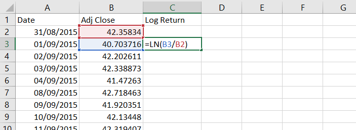 Calculating logarithmic returns