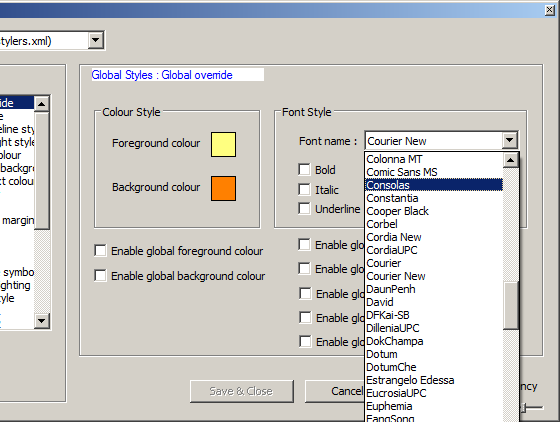 Selecting font in Notepad++ Style Configurator