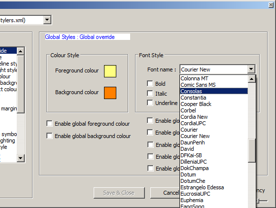 Selecting font in Notepad++ Style Configurator Selecting font in Notepad++ Style Configurator