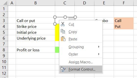 combo box format control