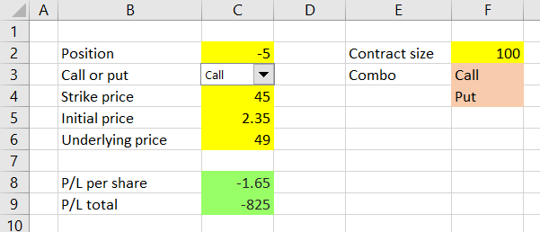 single option payoff calculator