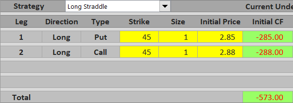 long straddle initial cost