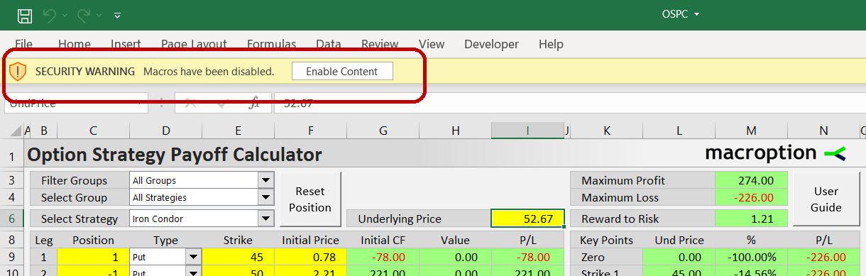 Enable calculations and macros