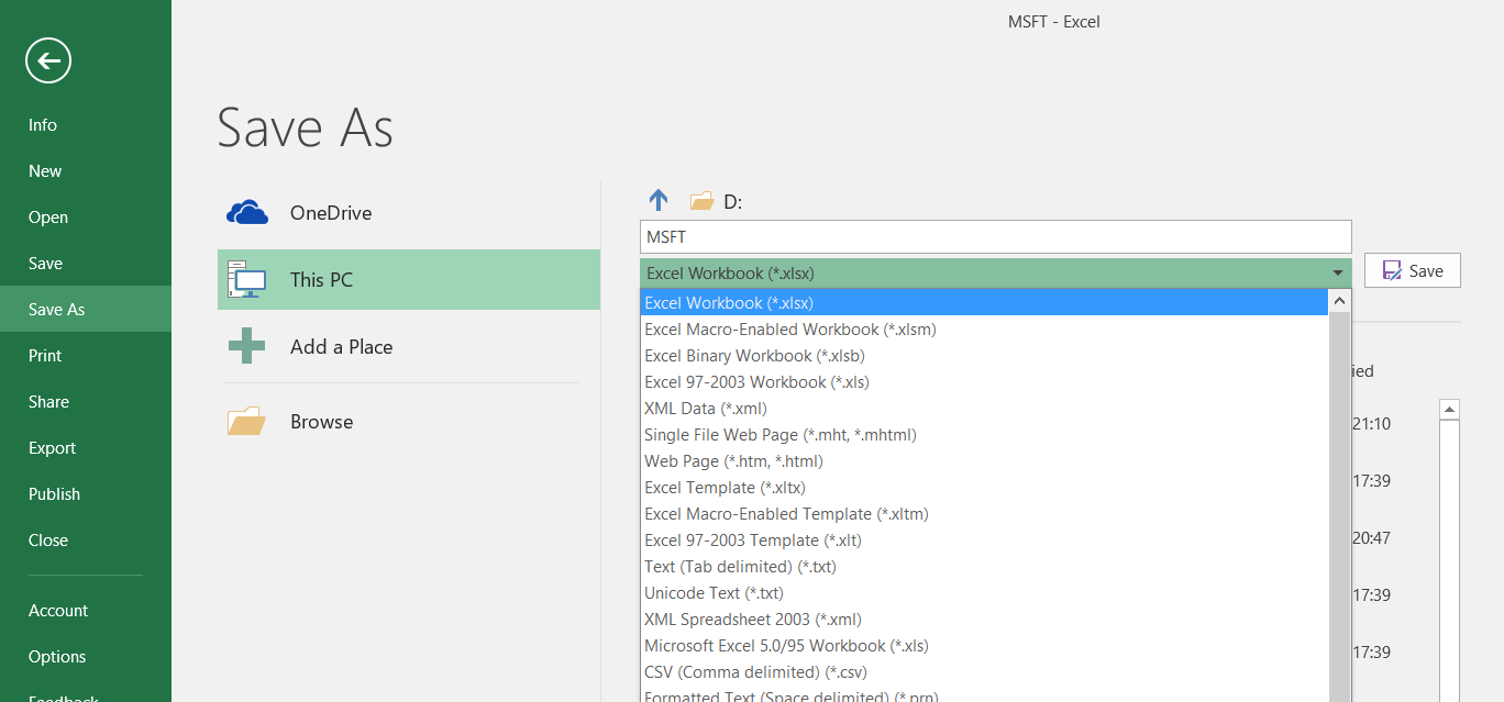 Saving file as Excel workbook